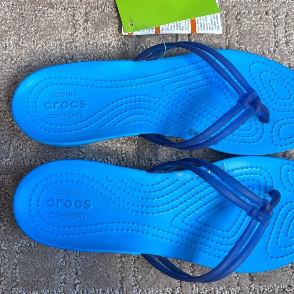 Crocs Isabella Flip Flop Womens 7 Blue Double Strap Thong Sandal Slip On Casual